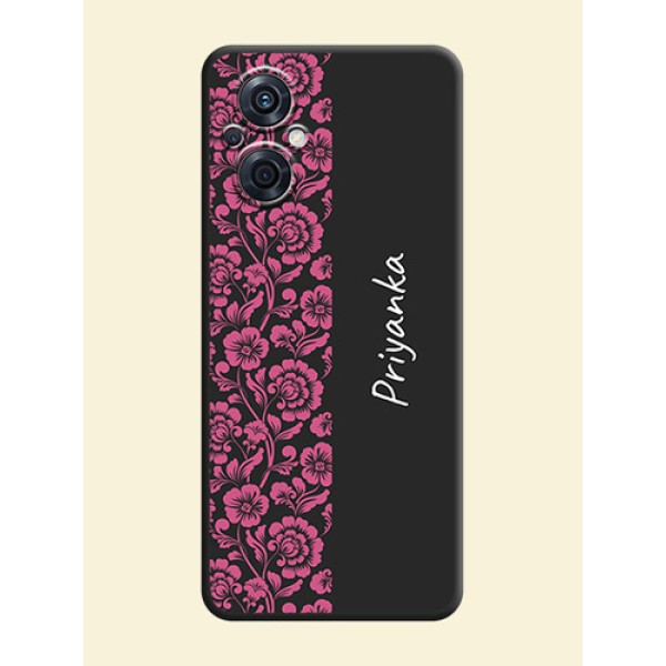 Pink Floral Pattern Design With Custom Text On Space Black Personalized Soft Matte Phone Covers -Oppo F21S Pro 5G Pink Floral Pattern Design With Custom Text On Space Black Personalized Soft Matte Phone Covers -Oppo F21S Pro 5G