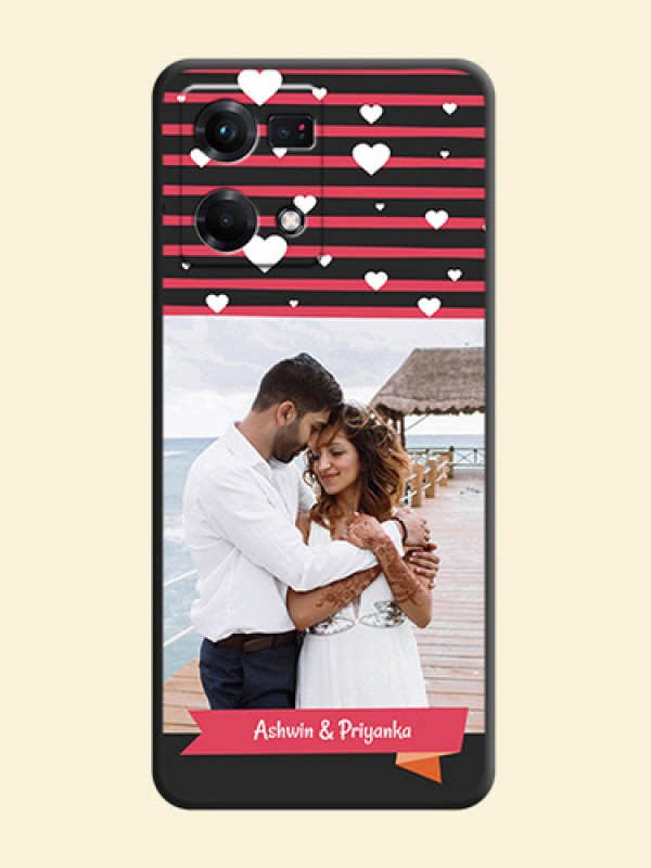 White Color Love Symbols with Pink Lines Pattern on Space Black Custom Soft Matte Phone Cases - Oppo F21s Pro