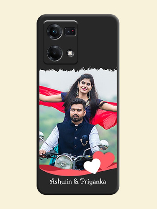 Pin Color Love Shaped Ribbon Design with Text on Space Black Custom Soft Matte Phone Back Cover - Oppo F21s Pro