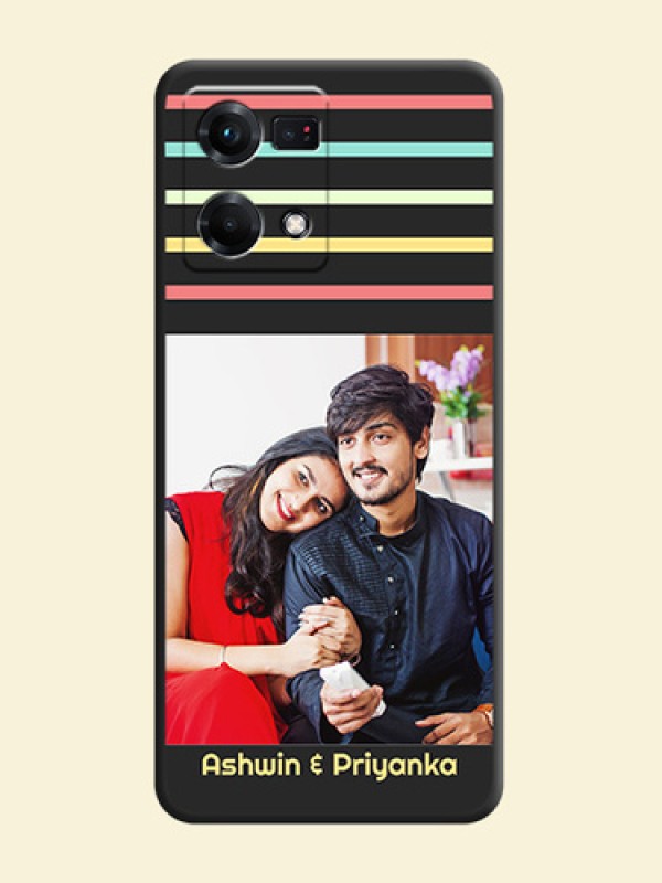 Color Stripes with Photo and Text on Photo on Space Black Soft Matte Mobile Case - Oppo F21s Pro