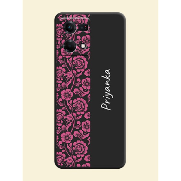 Pink Floral Pattern Design With Custom Text On Space Black Personalized Soft Matte Phone Covers -Oppo F21S Pro Pink Floral Pattern Design With Custom Text On Space Black Personalized Soft Matte Phone Covers -Oppo F21S Pro