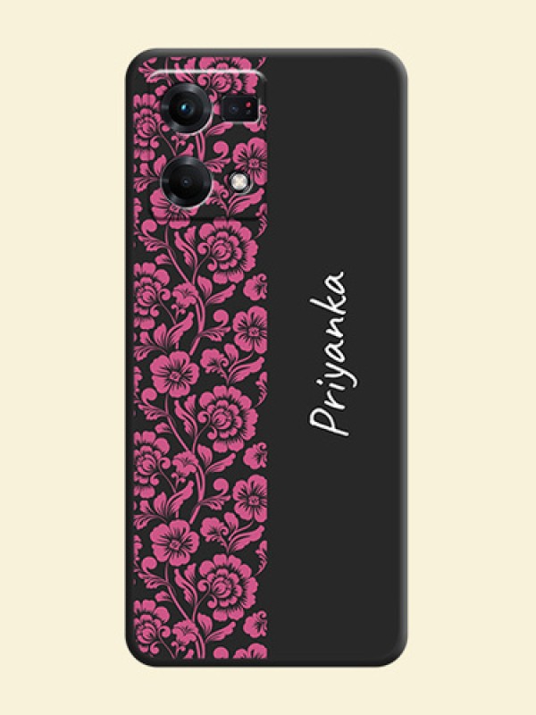 Pink Floral Pattern Design With Custom Text On Space Black Personalized Soft Matte Phone Covers -Oppo F21S Pro
