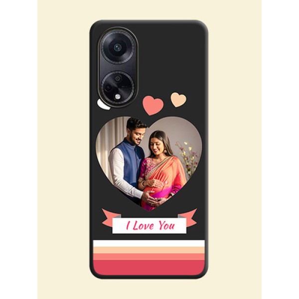 Love Shaped Photo with Colorful Stripes on Personalised Space Black Soft Matte Cases - Oppo F23 5G