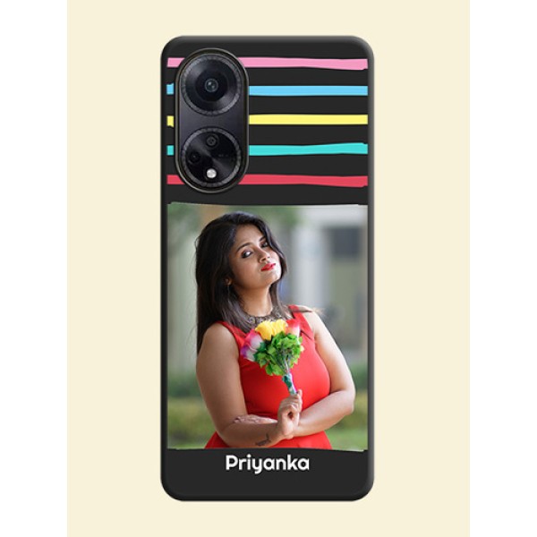 Multicolor Lines with Image on Space Black Personalized Soft Matte Phone Covers - Oppo F23 5G Multicolor Lines with Image on Space Black Personalized Soft Matte Phone Covers - Oppo F23 5G