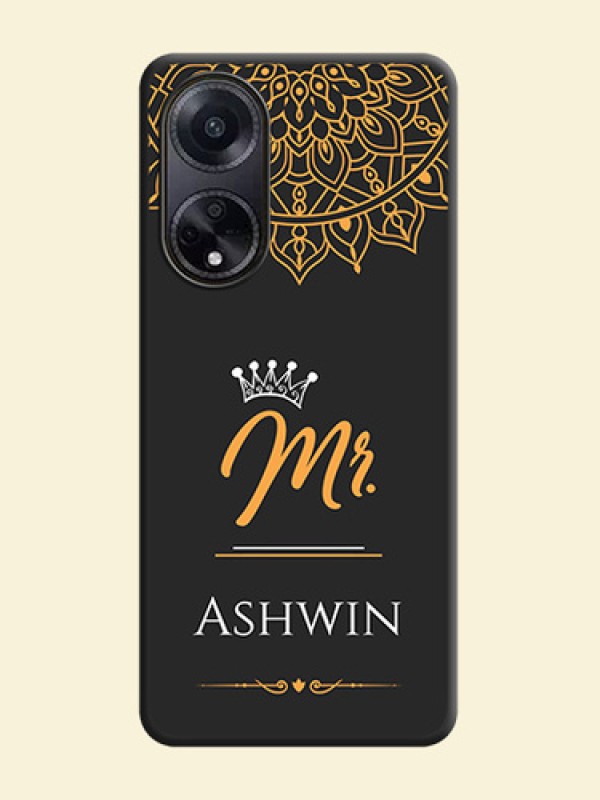 Mr Name with Floral Design on Personalised Space Black Soft Matte Cases - Oppo F23 5G