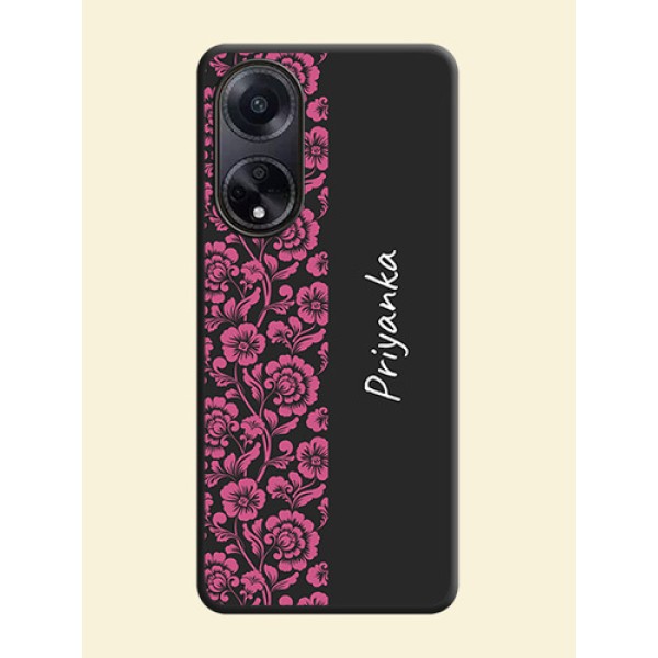 Pink Floral Pattern Design With Custom Text On Space Black Personalized Soft Matte Phone Covers - Oppo F23 5G Pink Floral Pattern Design With Custom Text On Space Black Personalized Soft Matte Phone Covers - Oppo F23 5G