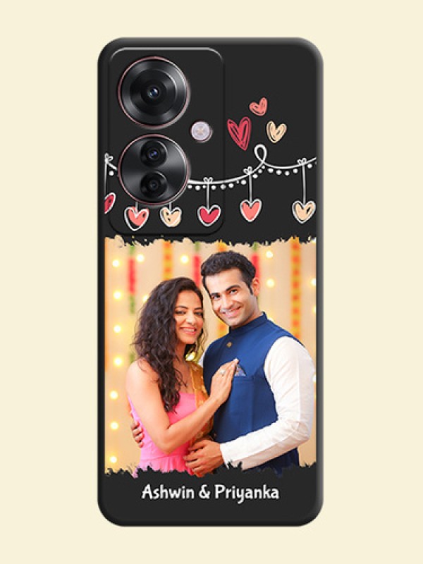 Pink Love Hangings with Name On Space Black Custom Soft Matte Mobile Back Cover - Oppo F25 Pro 5G
