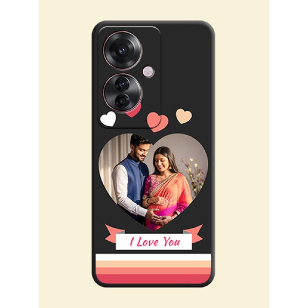 Love Shaped Photo with Colorful Stripes On Space Black Custom Soft Matte Mobile Back Cover - Oppo F25 Pro 5G Love Shaped Photo with Colorful Stripes On Space Black Custom Soft Matte Mobile Back Cover - Oppo F25 Pro 5G
