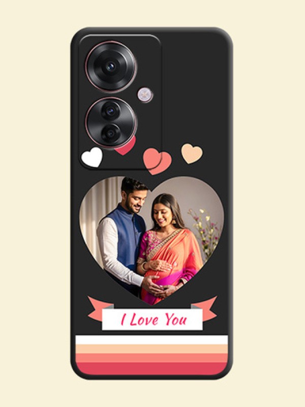 Love Shaped Photo with Colorful Stripes On Space Black Custom Soft Matte Mobile Back Cover - Oppo F25 Pro 5G