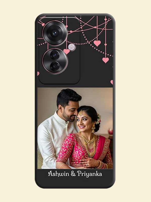 Pink Love Hangings with Text On Space Black Custom Soft Matte Mobile Back Cover - Oppo F25 Pro 5G