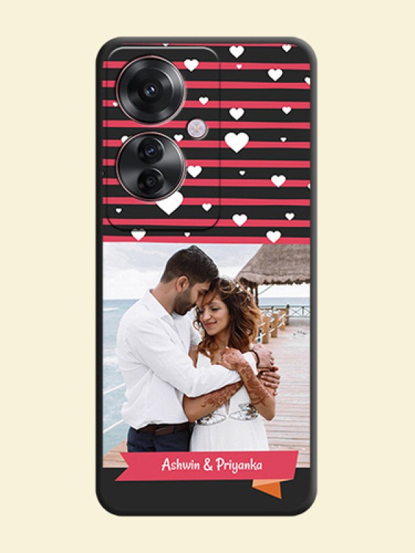 White Color Love Symbols with Pink Lines Pattern On Space Black Custom Soft Matte Mobile Back Cover - Oppo F25 Pro 5G