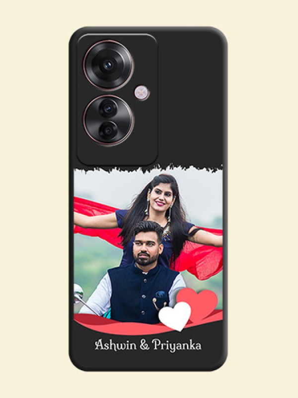 Pin Color Love Shaped Ribbon Design with Text On Space Black Custom Soft Matte Mobile Back Cover - Oppo F25 Pro 5G