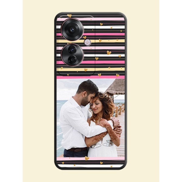 Multicolor Lines and Golden Love Symbols Design on Photo On Space Black Custom Soft Matte Mobile Back Cover - Oppo F25 Pro 5G Multicolor Lines and Golden Love Symbols Design on Photo On Space Black Custom Soft Matte Mobile Back Cover - Oppo F25 Pro 5G
