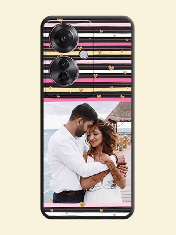Multicolor Lines and Golden Love Symbols Design on Photo On Space Black Custom Soft Matte Mobile Back Cover - Oppo F25 Pro 5G