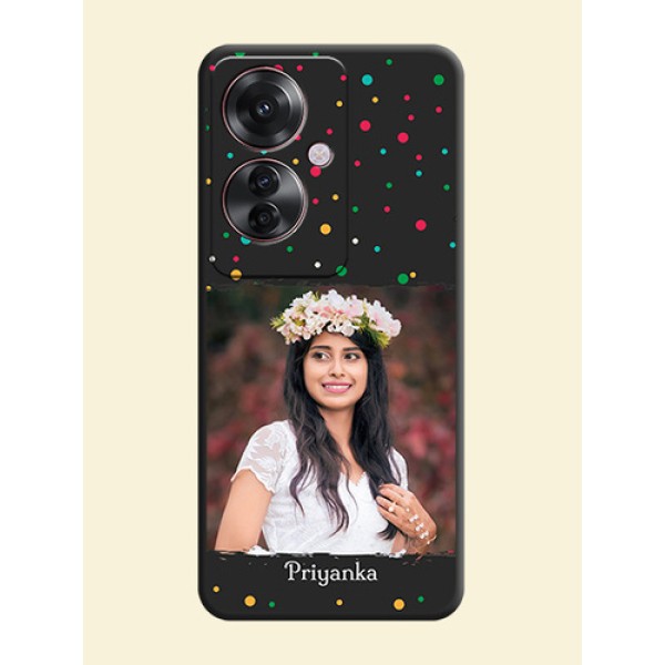 Multicolor Dotted Pattern with Text On Space Black Custom Soft Matte Mobile Back Cover - Oppo F25 Pro 5G Multicolor Dotted Pattern with Text On Space Black Custom Soft Matte Mobile Back Cover - Oppo F25 Pro 5G