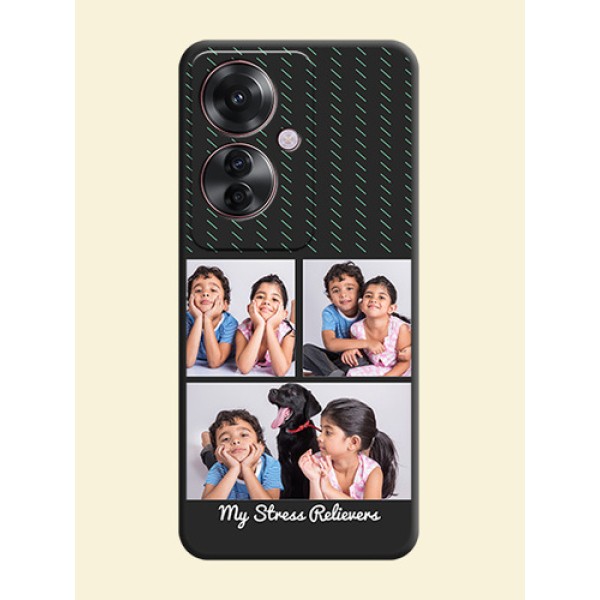 Cross Dotted Pattern with 2 Image Holder On Space Black Custom Soft Matte Mobile Back Cover - Oppo F25 Pro 5G Cross Dotted Pattern with 2 Image Holder On Space Black Custom Soft Matte Mobile Back Cover - Oppo F25 Pro 5G