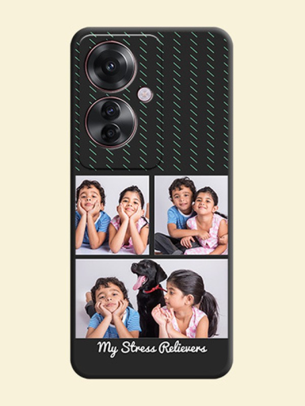 Cross Dotted Pattern with 2 Image Holder On Space Black Custom Soft Matte Mobile Back Cover - Oppo F25 Pro 5G