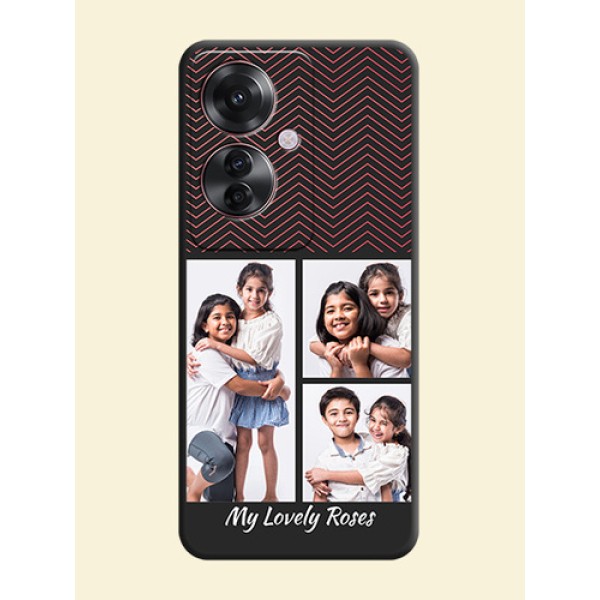 Wave Pattern with 3 Image Holder On Space Black Custom Soft Matte Mobile Back Cover - Oppo F25 Pro 5G Wave Pattern with 3 Image Holder On Space Black Custom Soft Matte Mobile Back Cover - Oppo F25 Pro 5G