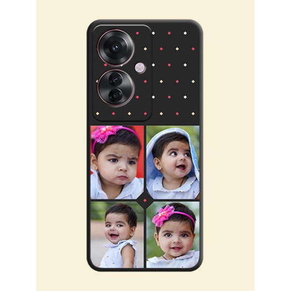 Multicolor Dotted Pattern with 4 Image Holder On Space Black Custom Soft Matte Mobile Back Cover - Oppo F25 Pro 5G Multicolor Dotted Pattern with 4 Image Holder On Space Black Custom Soft Matte Mobile Back Cover - Oppo F25 Pro 5G