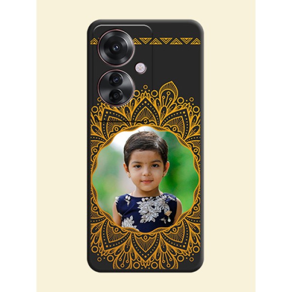 Round Image with Floral Design On Space Black Custom Soft Matte Mobile Back Cover - Oppo F25 Pro 5G Round Image with Floral Design On Space Black Custom Soft Matte Mobile Back Cover - Oppo F25 Pro 5G