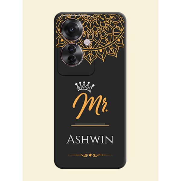 Mr Name with Floral Design On Space Black Custom Soft Matte Mobile Back Cover - Oppo F25 Pro 5G Mr Name with Floral Design On Space Black Custom Soft Matte Mobile Back Cover - Oppo F25 Pro 5G