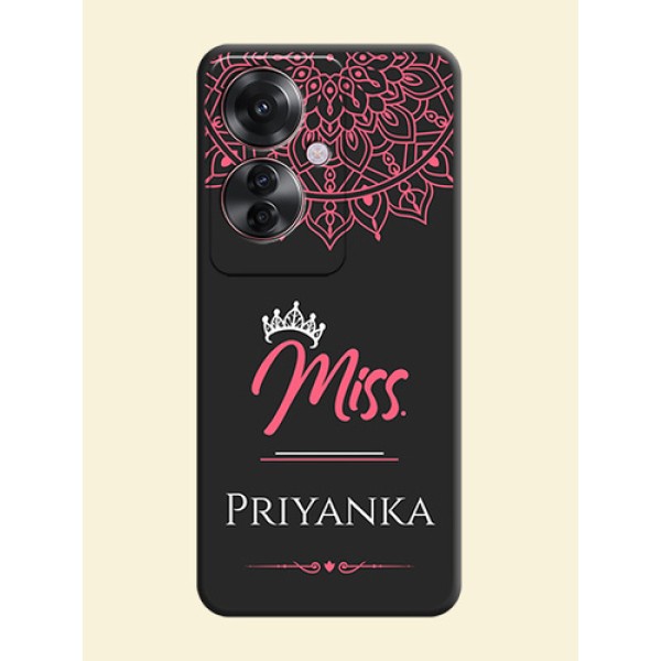 Mrs Name with Floral Design On Space Black Custom Soft Matte Mobile Back Cover - Oppo F25 Pro 5G Mrs Name with Floral Design On Space Black Custom Soft Matte Mobile Back Cover - Oppo F25 Pro 5G