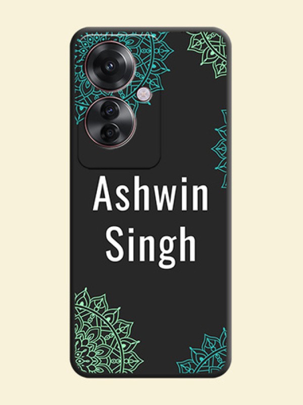 Your Name with Floral Design On Space Black Custom Soft Matte Mobile Back Cover - Oppo F25 Pro 5G