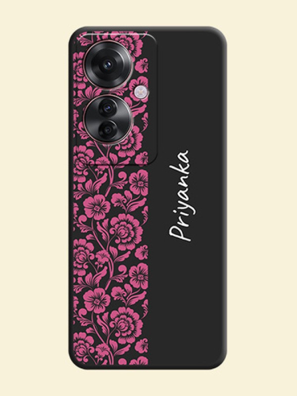 Pink Floral Pattern Design With Custom Text On Space Black Custom Soft Matte Mobile Back Cover - Oppo F25 Pro 5G