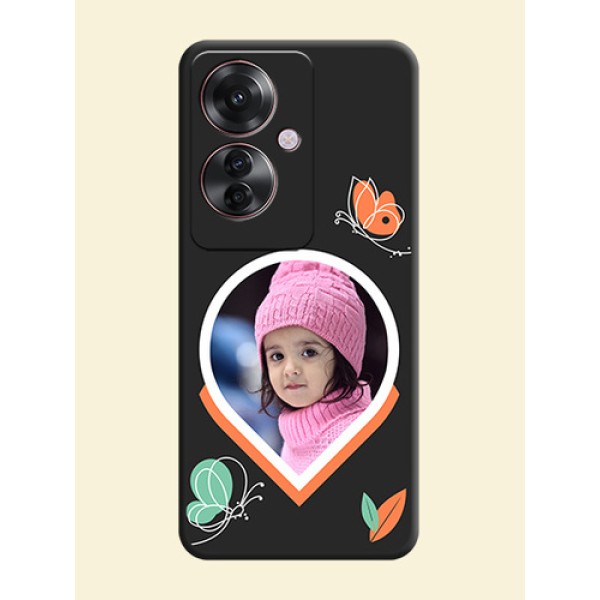 Upload Pic With Simple Butterly Design On Space Black Custom Soft Matte Mobile Back Cover - Oppo F25 Pro 5G