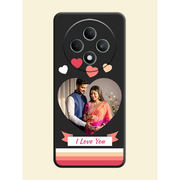 Love Shaped Photo with Colorful Stripes On Space Black Custom Soft Matte Mobile Back Cover - Oppo F27 5G Love Shaped Photo with Colorful Stripes On Space Black Custom Soft Matte Mobile Back Cover - Oppo F27 5G