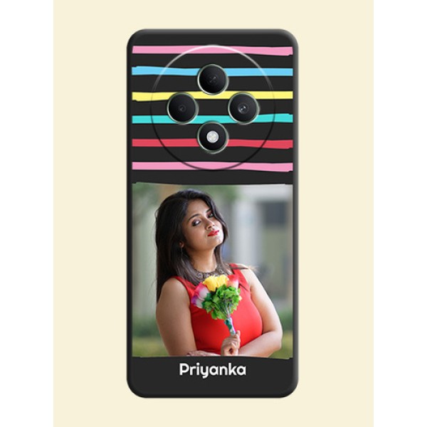 Multicolor Lines with Image On Space Black Custom Soft Matte Mobile Back Cover - Oppo F27 5G Multicolor Lines with Image On Space Black Custom Soft Matte Mobile Back Cover - Oppo F27 5G