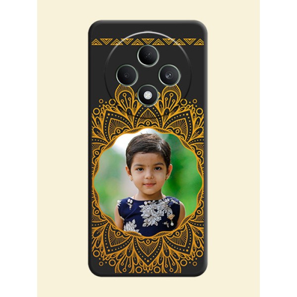 Round Image with Floral Design On Space Black Custom Soft Matte Mobile Back Cover - Oppo F27 5G Round Image with Floral Design On Space Black Custom Soft Matte Mobile Back Cover - Oppo F27 5G