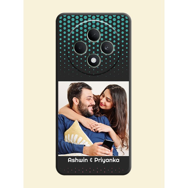 Faded Dots with Grunge Photo Frame and Text On Space Black Custom Soft Matte Mobile Back Cover - Oppo F27 5G Faded Dots with Grunge Photo Frame and Text On Space Black Custom Soft Matte Mobile Back Cover - Oppo F27 5G