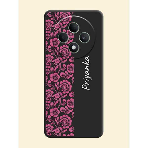 Pink Floral Pattern Design With Custom Text On Space Black Custom Soft Matte Mobile Back Cover - Oppo F27 5G Pink Floral Pattern Design With Custom Text On Space Black Custom Soft Matte Mobile Back Cover - Oppo F27 5G