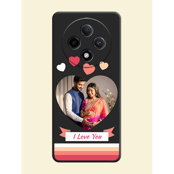 Love Shaped Photo with Colorful Stripes On Space Black Custom Soft Matte Mobile Back Cover - Oppo F27 Pro Plus 5G Love Shaped Photo with Colorful Stripes On Space Black Custom Soft Matte Mobile Back Cover - Oppo F27 Pro Plus 5G