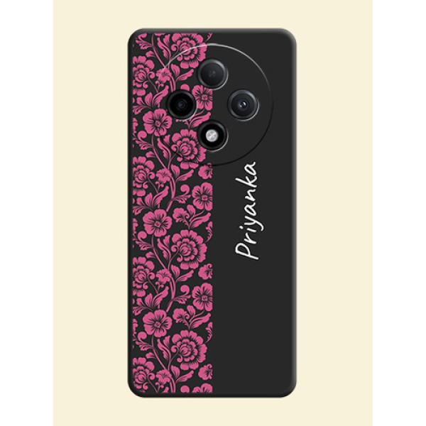 Pink Floral Pattern Design With Custom Text On Space Black Custom Soft Matte Mobile Back Cover - Oppo F27 Pro Plus 5G Pink Floral Pattern Design With Custom Text On Space Black Custom Soft Matte Mobile Back Cover - Oppo F27 Pro Plus 5G