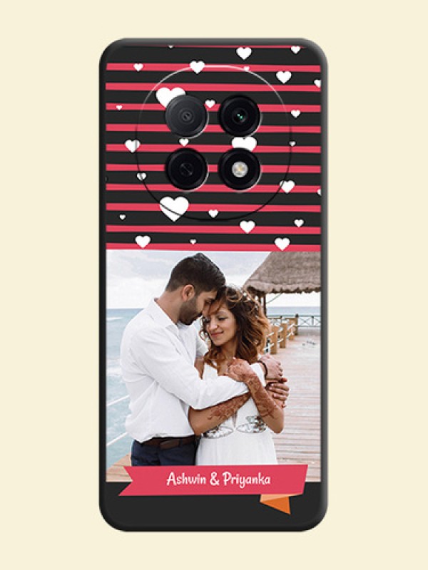 White Color Love Symbols with Pink Lines Pattern On Space Black Custom Soft Matte Mobile Back Cover - Oppo F29 5G