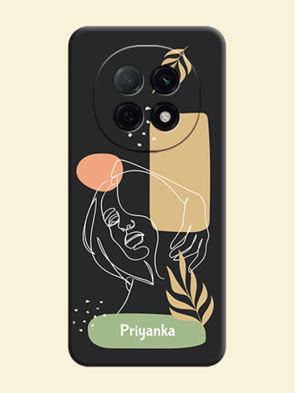 Custom Text With Line Art Of Women & Leaves Design On Space Black Custom Soft Matte Mobile Back Cover - Oppo F29 5G