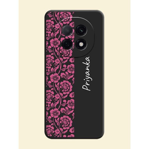 Pink Floral Pattern Design With Custom Text On Space Black Custom Soft Matte Mobile Back Cover - Oppo F29 5G Pink Floral Pattern Design With Custom Text On Space Black Custom Soft Matte Mobile Back Cover - Oppo F29 5G