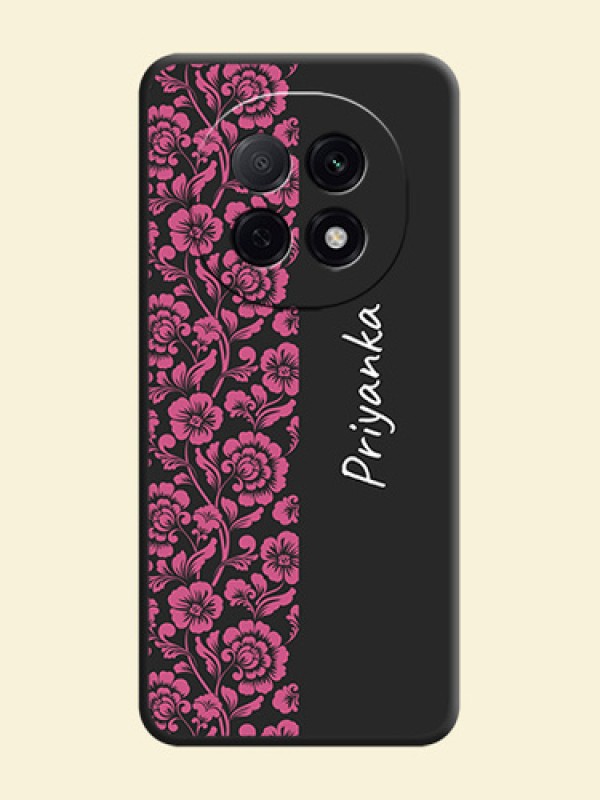 Pink Floral Pattern Design With Custom Text On Space Black Custom Soft Matte Mobile Back Cover - Oppo F29 5G