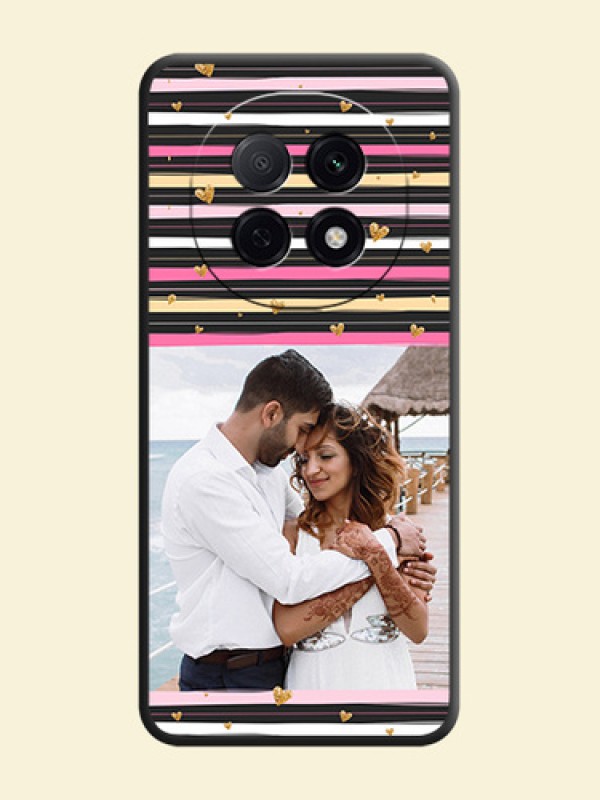 Multicolor Lines and Golden Love Symbols Design on Photo On Space Black Custom Soft Matte Mobile Back Cover - Oppo F29 Pro 5G