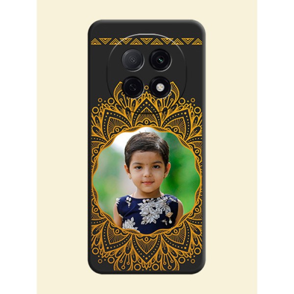 Round Image with Floral Design On Space Black Custom Soft Matte Mobile Back Cover - Oppo F29 Pro 5G Round Image with Floral Design On Space Black Custom Soft Matte Mobile Back Cover - Oppo F29 Pro 5G