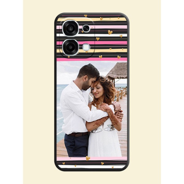 Multicolor Lines and Golden Love Symbols Design on Photo On Space Black Custom Soft Matte Mobile Back Cover - Oppo F31 5G