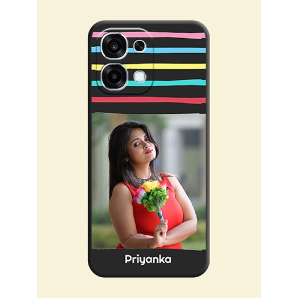 Multicolor Lines with Image On Space Black Custom Soft Matte Mobile Back Cover - Oppo F31 5G Multicolor Lines with Image On Space Black Custom Soft Matte Mobile Back Cover - Oppo F31 5G