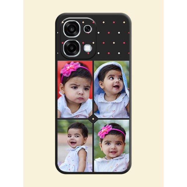 Multicolor Dotted Pattern with 4 Image Holder On Space Black Custom Soft Matte Mobile Back Cover - Oppo F31 5G Multicolor Dotted Pattern with 4 Image Holder On Space Black Custom Soft Matte Mobile Back Cover - Oppo F31 5G