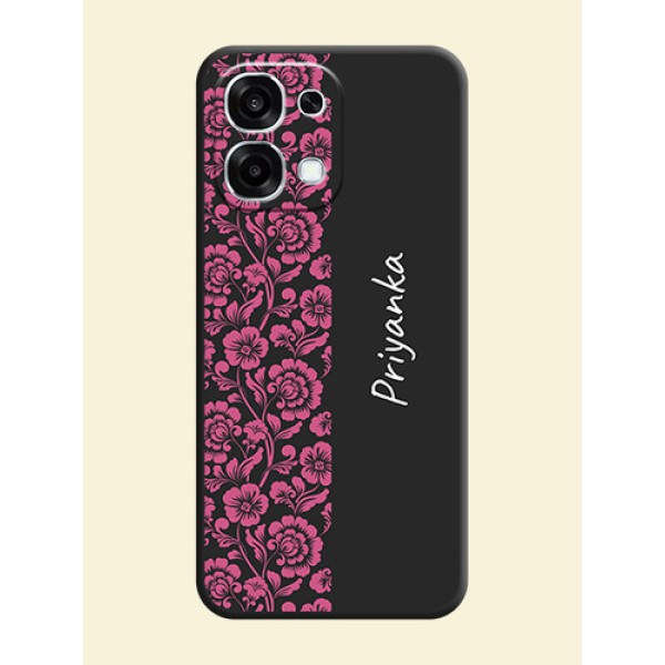 Pink Floral Pattern Design With Custom Text On Space Black Custom Soft Matte Mobile Back Cover - Oppo F31 5G Pink Floral Pattern Design With Custom Text On Space Black Custom Soft Matte Mobile Back Cover - Oppo F31 5G