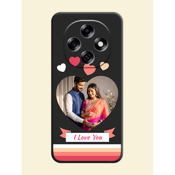 Love Shaped Photo with Colorful Stripes On Space Black Custom Soft Matte Mobile Back Cover - Oppo F31 Pro 5G Love Shaped Photo with Colorful Stripes On Space Black Custom Soft Matte Mobile Back Cover - Oppo F31 Pro 5G