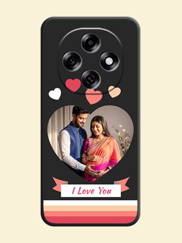 Love Shaped Photo with Colorful Stripes On Space Black Custom Soft Matte Mobile Back Cover - Oppo F31 Pro 5G