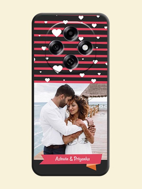White Color Love Symbols with Pink Lines Pattern On Space Black Custom Soft Matte Mobile Back Cover - Oppo F31 Pro 5G