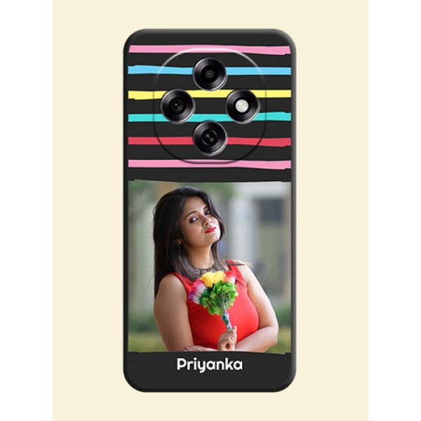 Multicolor Lines with Image On Space Black Custom Soft Matte Mobile Back Cover - Oppo F31 Pro 5G Multicolor Lines with Image On Space Black Custom Soft Matte Mobile Back Cover - Oppo F31 Pro 5G